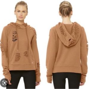 Alo Yoga Distressed Hoodie Sweatshirt in Dusty Pink